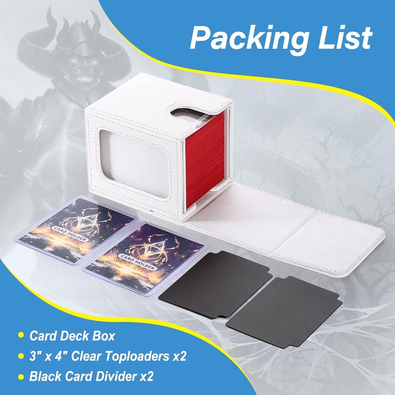 Stepane MTG Deck Box, Double Display Window MTG, Commander Deck Box Fits 120+ Single Sleeved Cards, PU Leather Magnetic Closure Card Box with 2 Dividers&2 Toploaders for TCG, CCG, White - Image 4